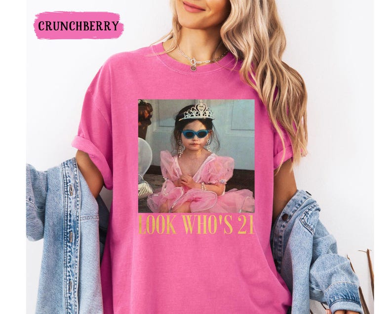 Personalized Vintage Photo 21st Birthday Shirt, Look Who’s 21 Funny Shirt, Custom Photo & Age Birthday Tee, Vintage Birthday Gift for Her image 9