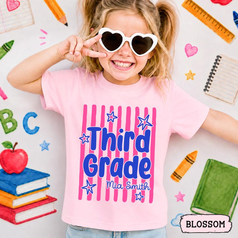 Custom Back to School Shirt for Girls, Retro Stripe Grade Level Shirt, First Day of School Tee, 1st Grade 2nd Grade Girl Tee, Kid Shirt bild 11
