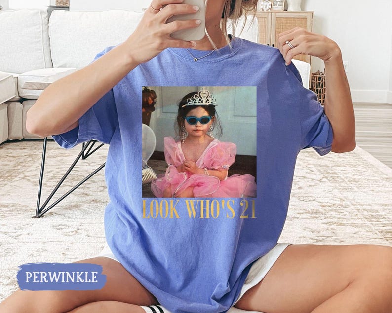Personalized Vintage Photo 21st Birthday Shirt, Look Who’s 21 Funny Shirt, Custom Photo & Age Birthday Tee, Vintage Birthday Gift for Her image 6