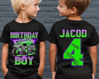Monster Truck Birthday Boy Shirt, Personalized Name & Age Tee, Truck Birthday Outfit for Toddler Boys, Race Car Birthday Shirt, Kid Shirt