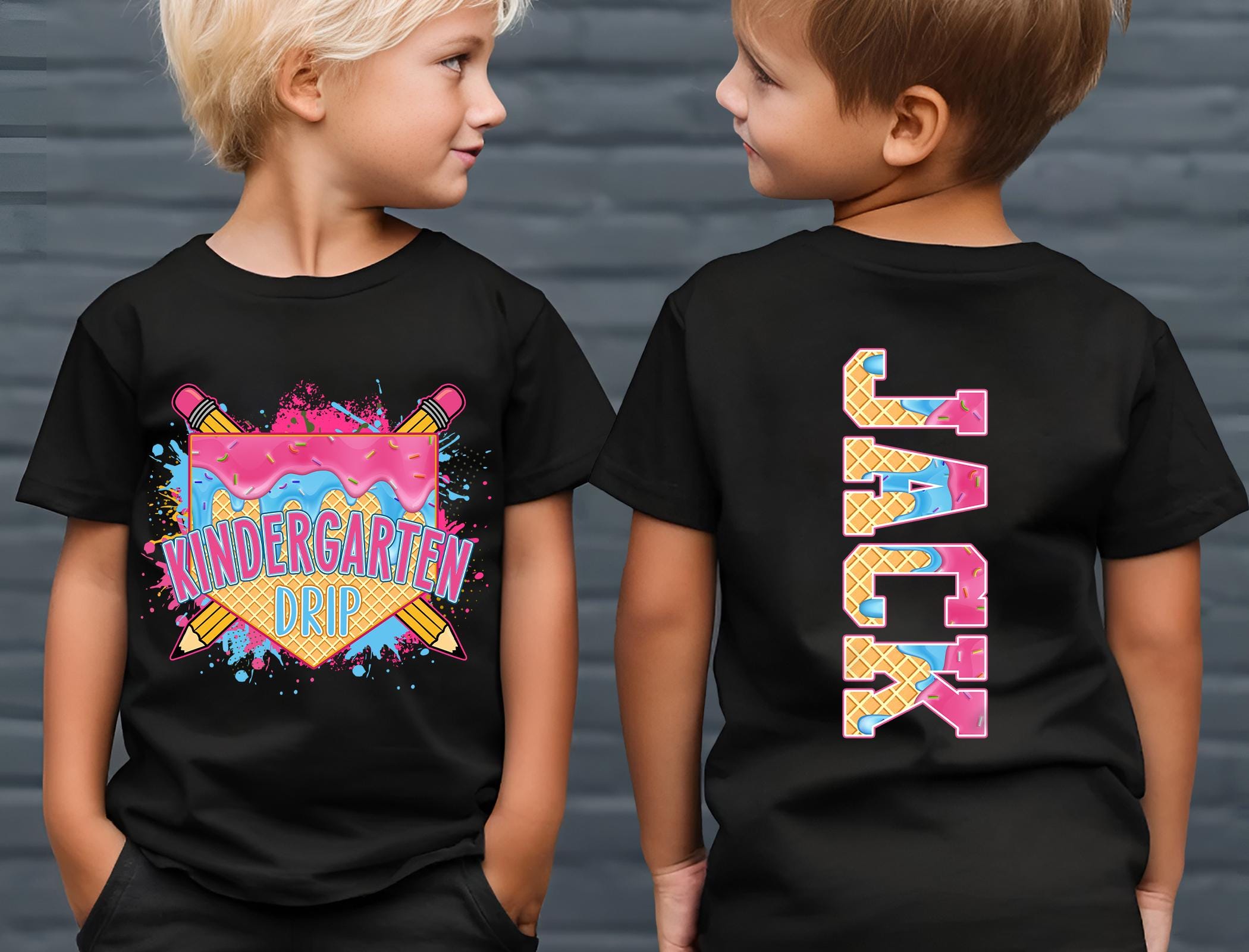 Personalized Kindergarten Drip Shirt, Ice Cream Drip Back to School Tee,Custom Name Kids Tee,1st 2nd 3rd 4th 5th Grade Shirt,School Clothing