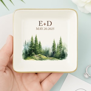 Personalized Forest Ring Dish, Custom Wedding Gift, Engagement Jewelry Holder, Mountain Trinket Dish,Bridal Shower Gift,Anniversary Keepsake