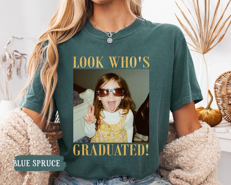 Personalized Vintage Photo Graduation Shirt: Looks Who Graduated Shirt For Her, Graduation Picture Matching Tee for Besties, Graduation Gift image 5