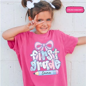 Custom Kids Name Back To School, Girl First Grade Shirt, Preppy 1st Grade Shirt for Girls, Elementary First Day Of School Outfit image 10