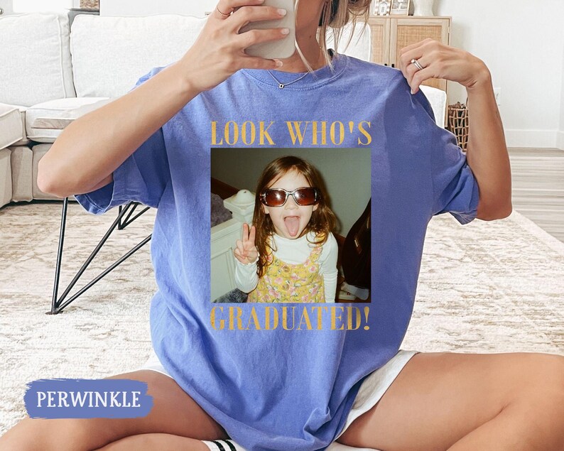 Personalized Vintage Photo Graduation Shirt: Looks Who Graduated Shirt For Her, Graduation Picture Matching Tee for Besties, Graduation Gift image 6