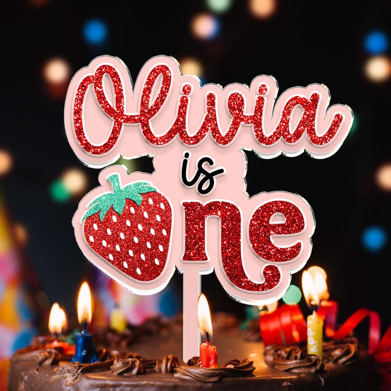 Adorno para tarta de primer cumpleaños personalizado con fresa, adorno para tarta de primer cumpleaños con bayas, decoración personalizada con nombre para el primer cumpleaños, decoración para fiesta de Sweet One imagen 7