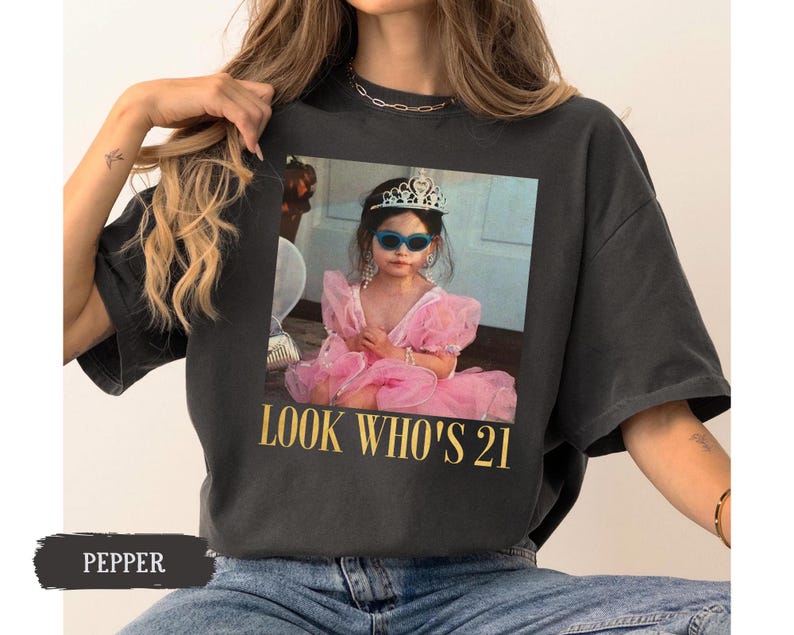 Personalized Vintage Photo 21st Birthday Shirt, Look Who’s 21 Funny Shirt, Custom Photo & Age Birthday Tee, Vintage Birthday Gift for Her image 15