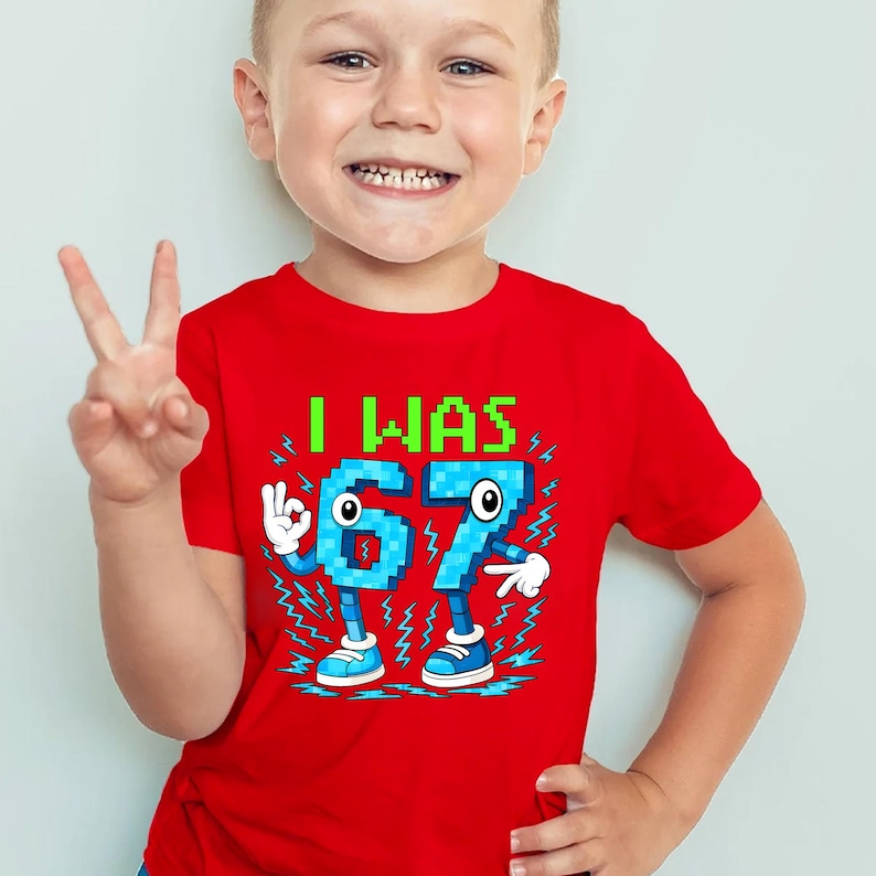 I Was 6 7 Now I'm 8 Birthday Shirt, Boys 8th Birthday Gift, 67 Birthday Shirt, Pixel Gamer 8th Birthday Shirt, Funny 8th Birthday Meme image 3