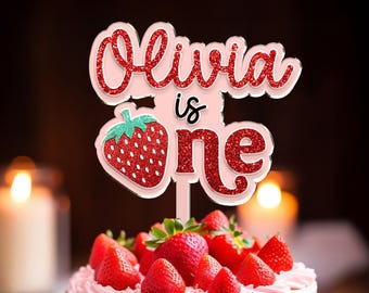 Adorno para tarta de primer cumpleaños personalizado con fresa, adorno para tarta de primer cumpleaños con bayas, decoración personalizada con nombre para el primer cumpleaños, decoración para fiesta de Sweet One