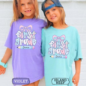 Custom Kids Name Back To School, Girl First Grade Shirt, Preppy 1st Grade Shirt for Girls, Elementary First Day Of School Outfit image 7