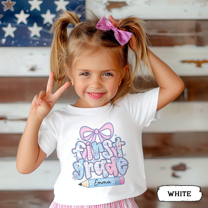 Custom Kids Name Back To School, Girl First Grade Shirt, Preppy 1st Grade Shirt for Girls, Elementary First Day Of School Outfit image 8