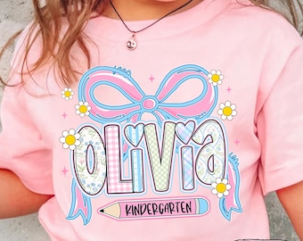 Personalized Coquette Kindergarten Shirt: Pink Bow Back To School Tee