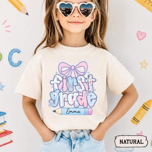 Custom Kids Name Back To School, Girl First Grade Shirt, Preppy 1st Grade Shirt for Girls, Elementary First Day Of School Outfit image 5
