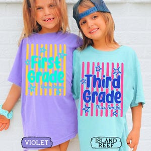 Custom Back to School Shirt for Girls, Retro Stripe Grade Level Shirt, First Day of School Tee, 1st Grade 2nd Grade Girl Tee, Kid Shirt bild 4