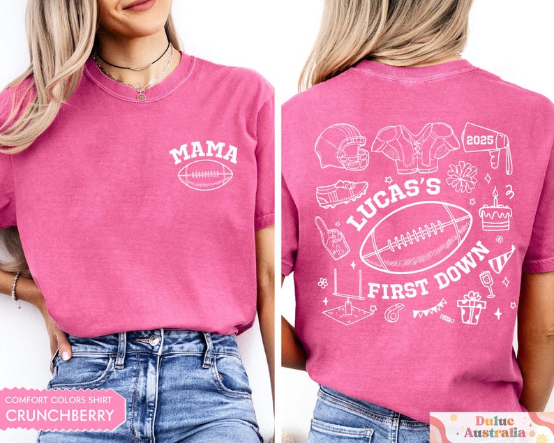 FootBall First Birthday Matching Family Shirts, Custom Name First Birthday Tee, Football Theme 1st Down Birthday Shirts, Birthday Boy Gifts image 5