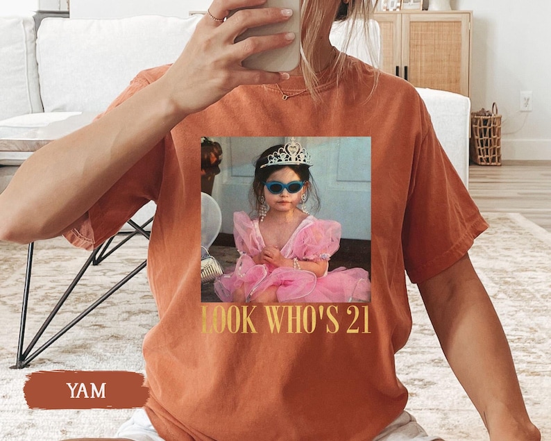 Personalized Vintage Photo 21st Birthday Shirt, Look Who’s 21 Funny Shirt, Custom Photo & Age Birthday Tee, Vintage Birthday Gift for Her image 5