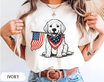 Patriotic Dog T-Shirt: USA Flag Golden Retriever 4th of July