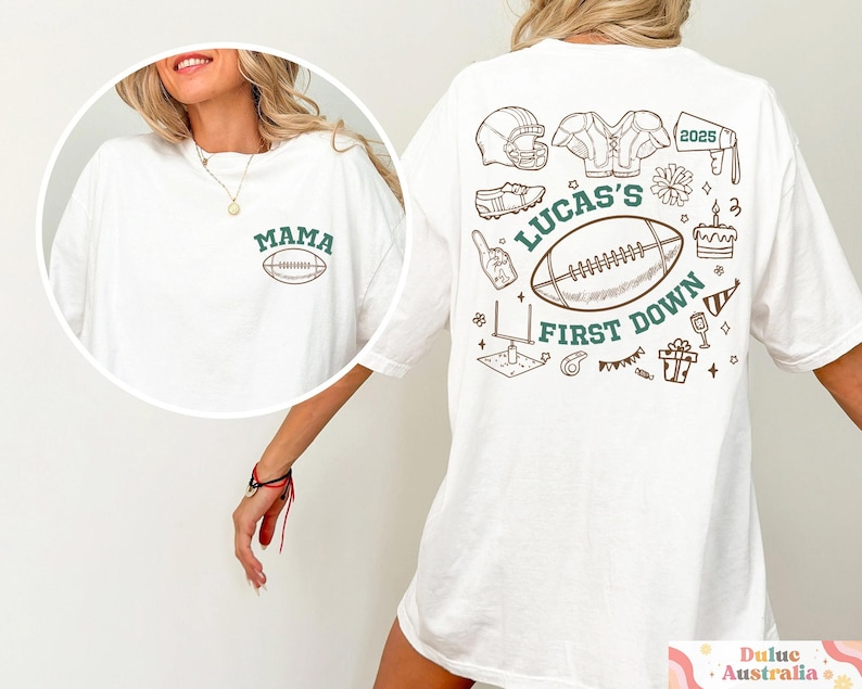 FootBall First Birthday Matching Family Shirts, Custom Name First Birthday Tee, Football Theme 1st Down Birthday Shirts, Birthday Boy Gifts image 1