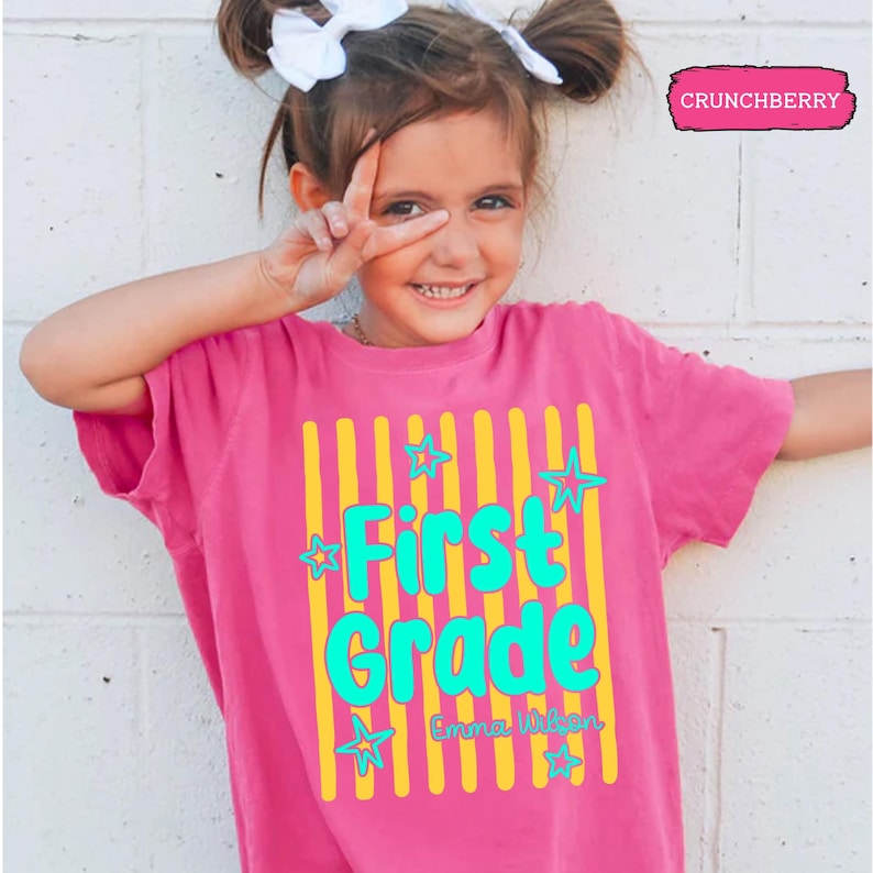 Custom Back to School Shirt for Girls, Retro Stripe Grade Level Shirt, First Day of School Tee, 1st Grade 2nd Grade Girl Tee, Kid Shirt bild 10