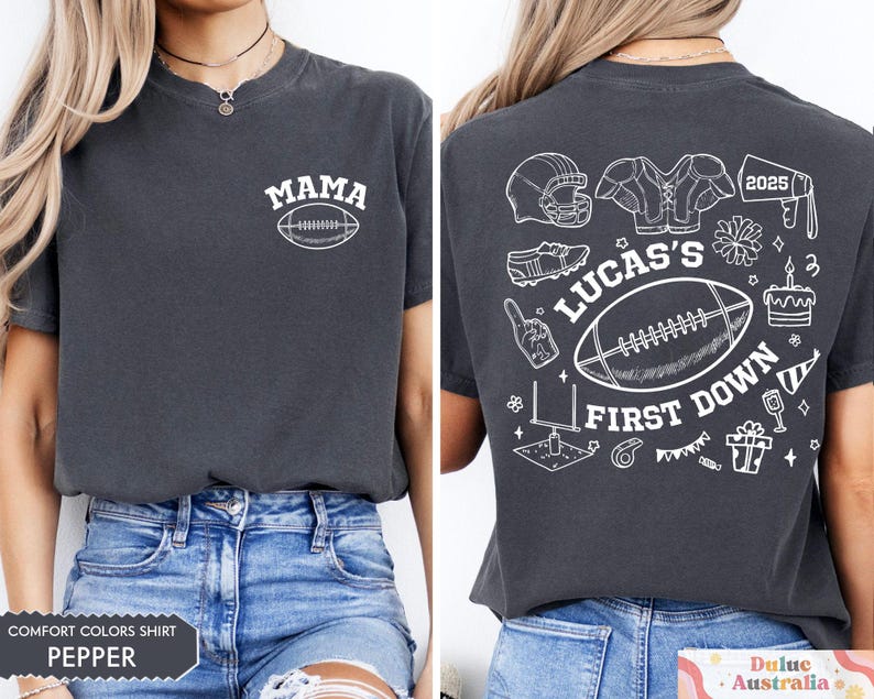 FootBall First Birthday Matching Family Shirts, Custom Name First Birthday Tee, Football Theme 1st Down Birthday Shirts, Birthday Boy Gifts image 3