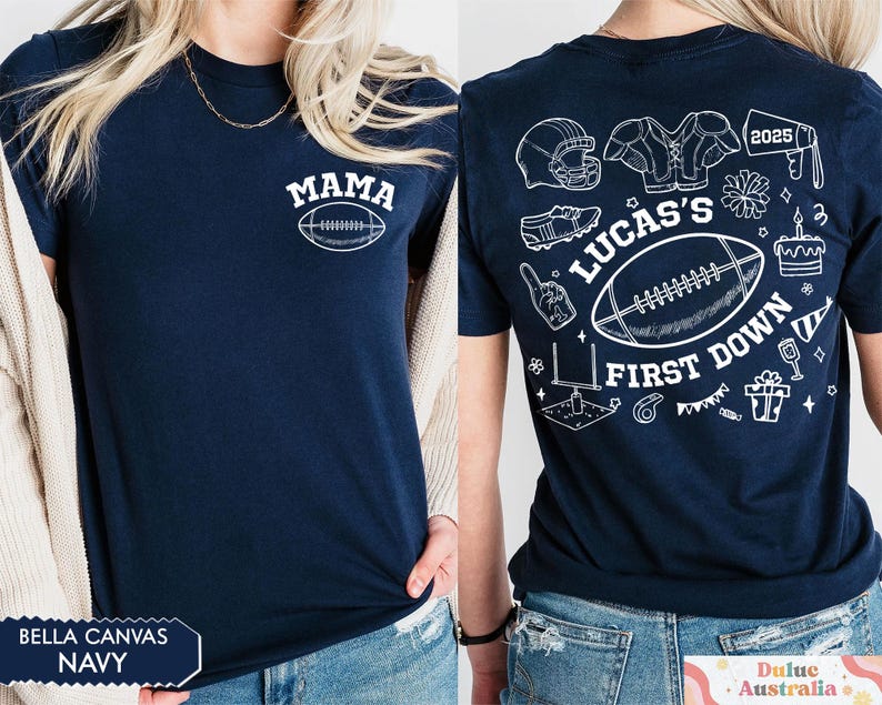 FootBall First Birthday Matching Family Shirts, Custom Name First Birthday Tee, Football Theme 1st Down Birthday Shirts, Birthday Boy Gifts image 2