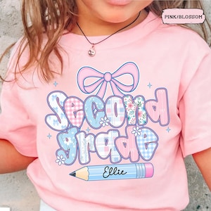 Personalized Back To School Kids Shirt: Girly Bow Second Grade Toddler Tee, Cute Pencil School Shirt, Girls 1st Day of Second Grade Shirt