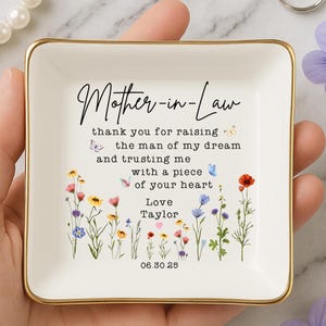Custom Mother Of The Groom Jewelry Dish, To My Mother in Law, Bonus Mom Gifts From Bride, Wedding Gifts,Thank You For Raising The Man