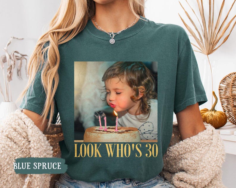 Custom Photo 30th Birthday Shirt, Personalized Milestone Birthday Tee, Look Whos 30 Funny Picture Shirt, Matching Birthday Squad Outfit image 2