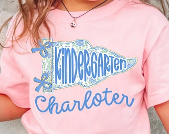 Personalized Kindergarten Back to School Shirt for Girls,Custom Kindergarten Floral Pennant Tee,Cute First Day of School Outfit, Toddler Tee