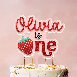 Adorno para tarta de primer cumpleaños personalizado con fresa, adorno para tarta de primer cumpleaños con bayas, decoración personalizada con nombre para el primer cumpleaños, decoración para fiesta de Sweet One imagen 4