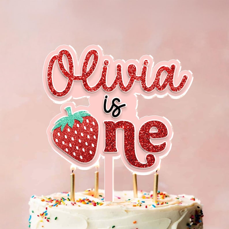 Adorno para tarta de primer cumpleaños personalizado con fresa, adorno para tarta de primer cumpleaños con bayas, decoración personalizada con nombre para el primer cumpleaños, decoración para fiesta de Sweet One imagen 4