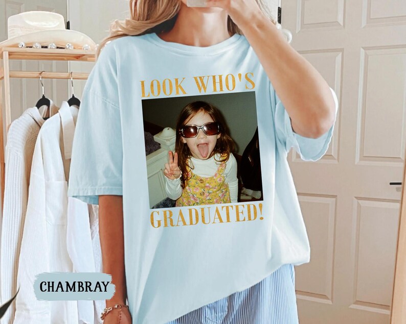 Personalized Vintage Photo Graduation Shirt: Looks Who Graduated Shirt For Her, Graduation Picture Matching Tee for Besties, Graduation Gift image 17