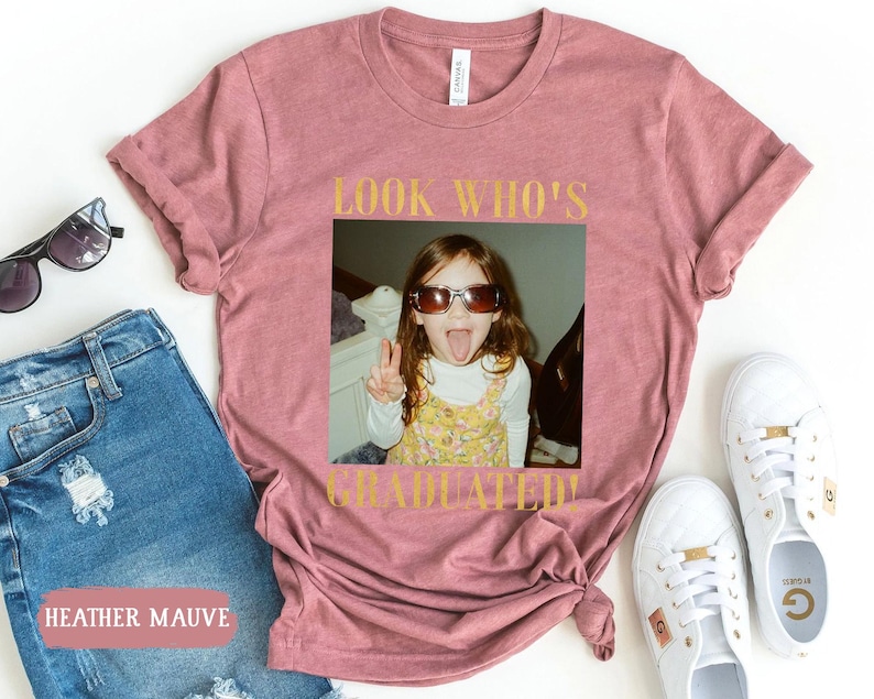 Personalized Vintage Photo Graduation Shirt: Looks Who Graduated Shirt For Her, Graduation Picture Matching Tee for Besties, Graduation Gift image 2