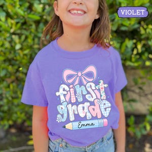 Custom Kids Name Back To School, Girl First Grade Shirt, Preppy 1st Grade Shirt for Girls, Elementary First Day Of School Outfit image 15