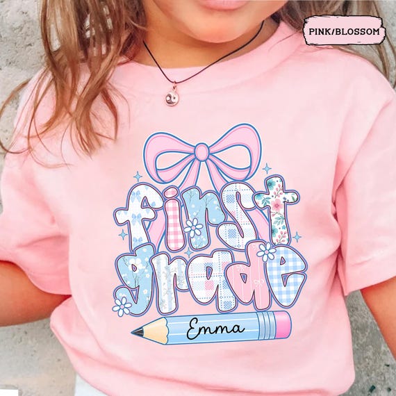 Custom Kids Name Back To School, Girl First Grade Shirt, Preppy 1st Grade Shirt for Girls, Elementary First Day Of School Outfit