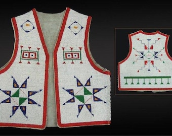Old American Style Beaded Front and Back Powwow Regalia Vest Handmade BV0013
