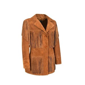 Women Suede Western Style Leather Jacket With Fringes - Brown LX-WJ012