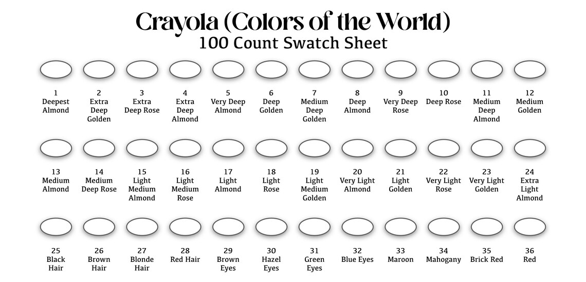 Crayola Colors of the World 100-count Swatch Sheet - Etsy