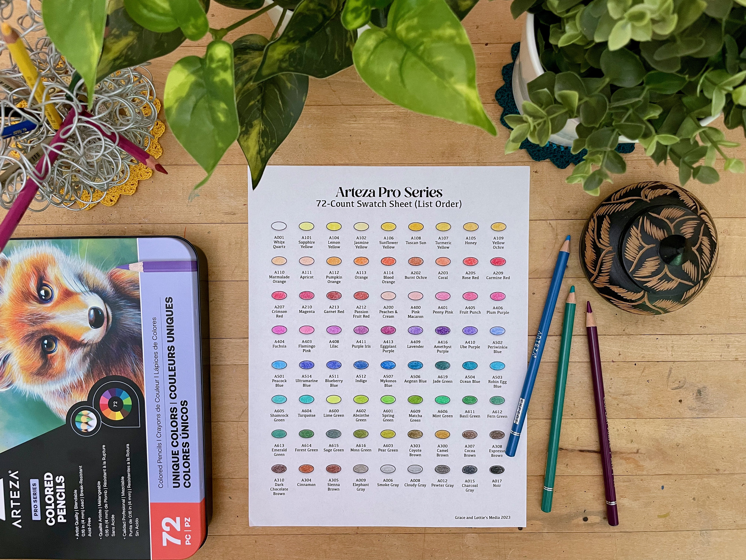 Arteza 120 Expert Colored Pencils DIY Color Swatch Book Style 1 