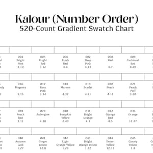 Kalour 520 Colored Pencils Gradient Swatch Chart (PDF Pattern) - Etsy