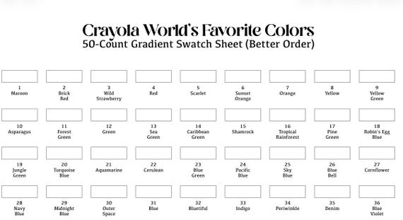 Crayola 50 Count World's Favorite Colors Gradient Swatch Chart