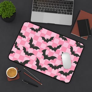 Pink Bat Desk Mat: Spooky Gothic Office Decor