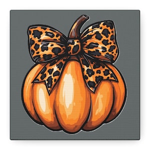 Leopard Bow Pumpkin Canvas Art: Rustic Fall Home Decor