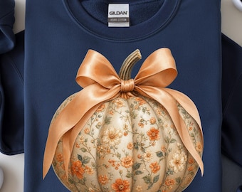 Elegant Coquette Floral Pumpkin PNG:  Fall Digital Design (Digital Download)