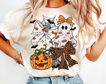 Halloween Ghost Coquette PNG: Spooky Leopard Pumpkin Design (Digital Download)