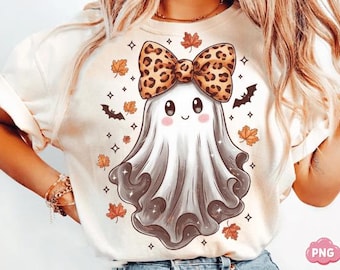 Preppy Leopard Ghost PNG : Coquette Halloween Design (téléchargement numérique)