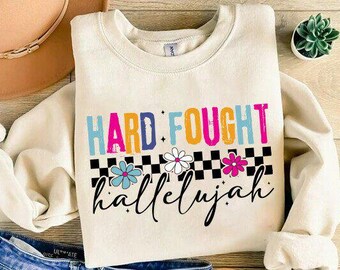 Hard Fought Hallelujah PNG: Neon Christian Design (Digital Download)