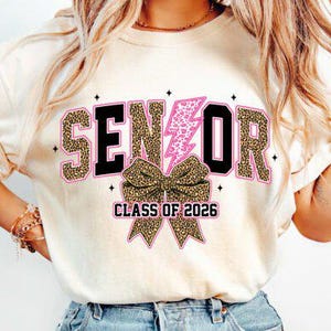 Senior 2026 Leopard Lightning Bolt PNG: Graduation Shirt Design (Digital Download