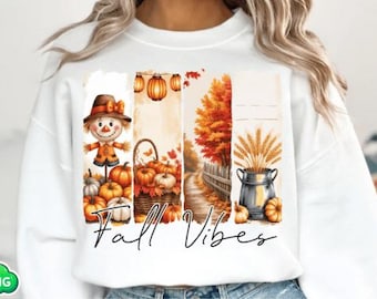 Fall Vibes PNG: Pumpkin Scarecrow Shirt Design (Digital Download)
