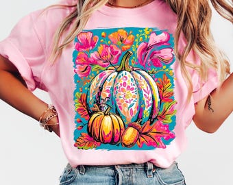 Boho Fall Pumpkin PNG: Floral Shirt Sublimation (Digital Download)